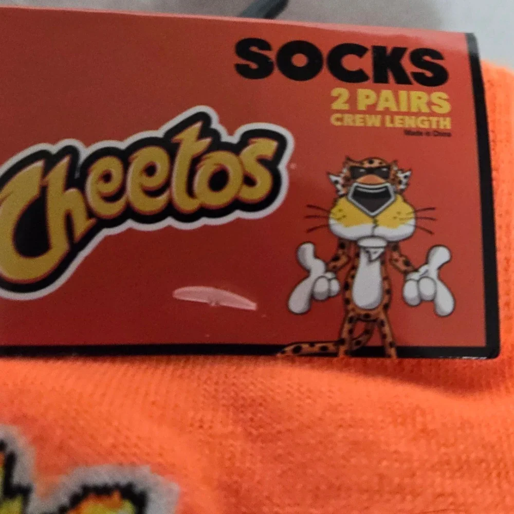 Cheetos Socks‎ 2-Pair Crew Length Novelty Socks Orange Black Men's Size L